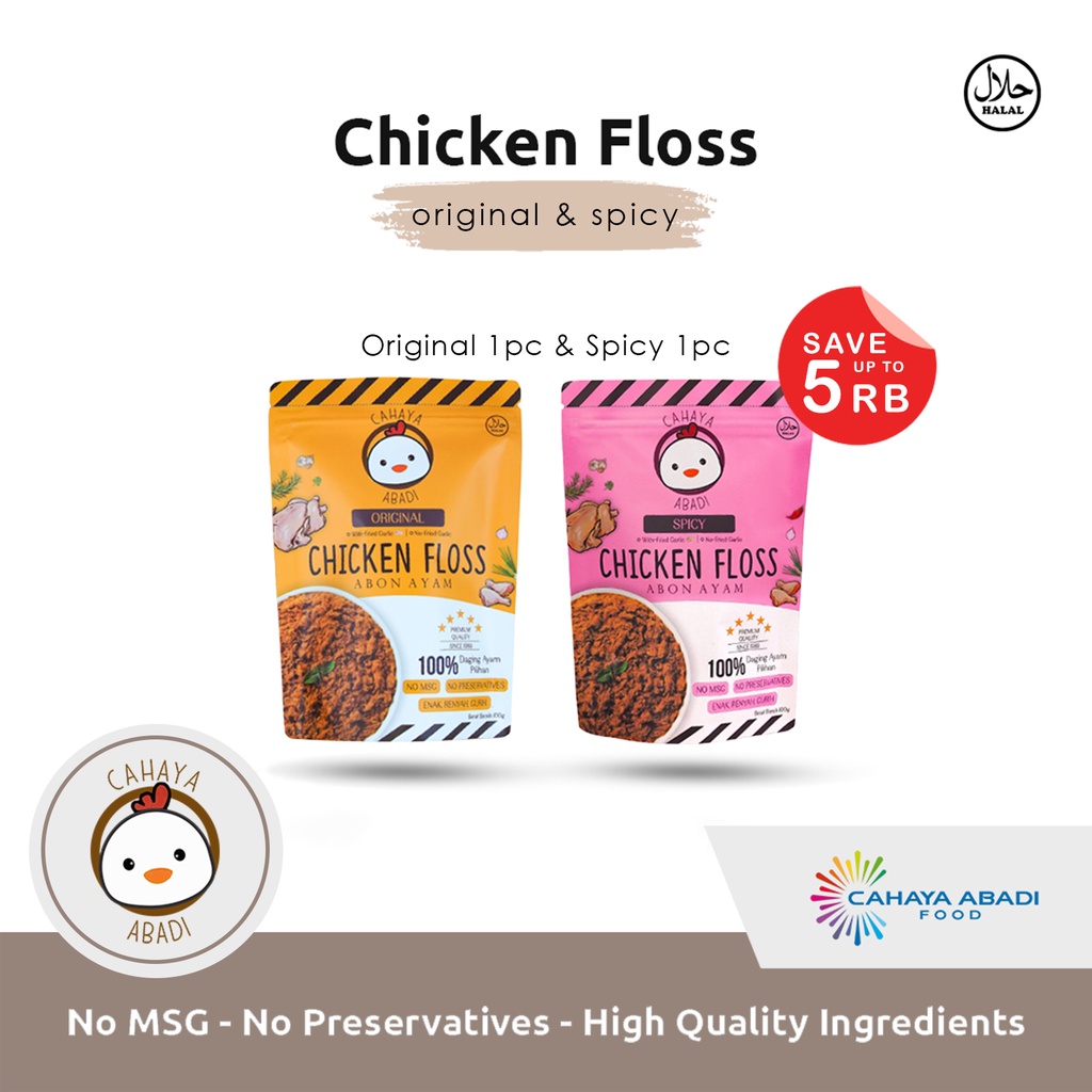 

Cahaya Abadi Abon Ayam Mix Variants Original - Spicy ( Double Pack )