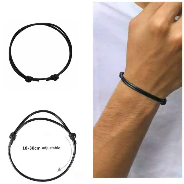 Gelang Hitam Polos Korea / Gelang Tali Prusik Simple Minimalis