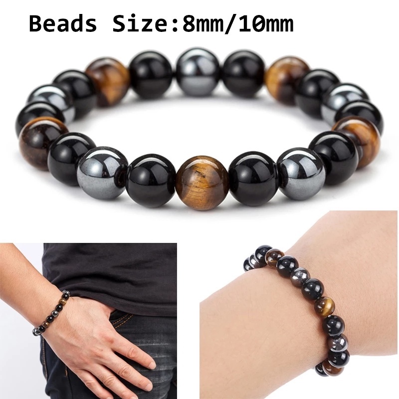 1gaya Retro Laki-Laki Tiger Eye Hematite Bead Gelang Perawatan Kesehatan Magnet Pelangsing Gelang