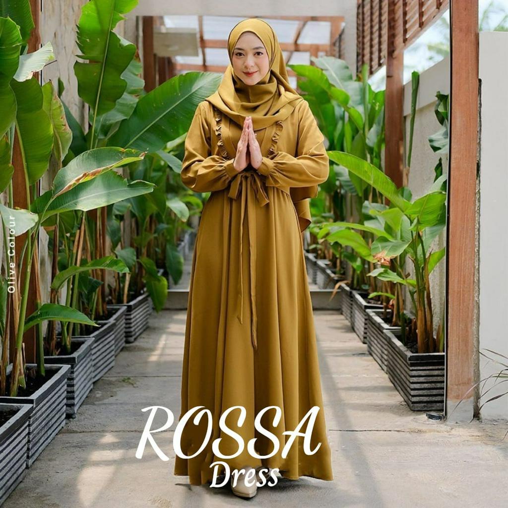 Rossa Dress Free Pashmina Baju Kondangan Wanita Kekinian Gamis Hitam Ceruty Babydoll Full Furing Gamis Pesta Mewah Elegan