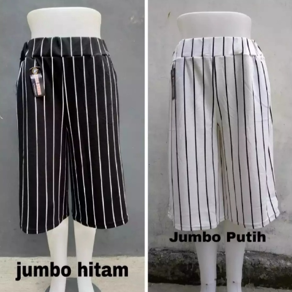 [JUMBO] KULOT PENDEK WANITA MOTIF SALUR / Celana Kulot Stripe Garis Bahan Crepe Wafel