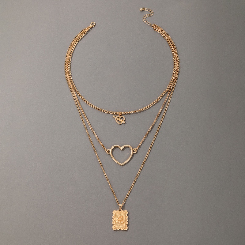 Kalung Rantai Multilayer Bahan Alloy Warna Emas Untuk Wanita