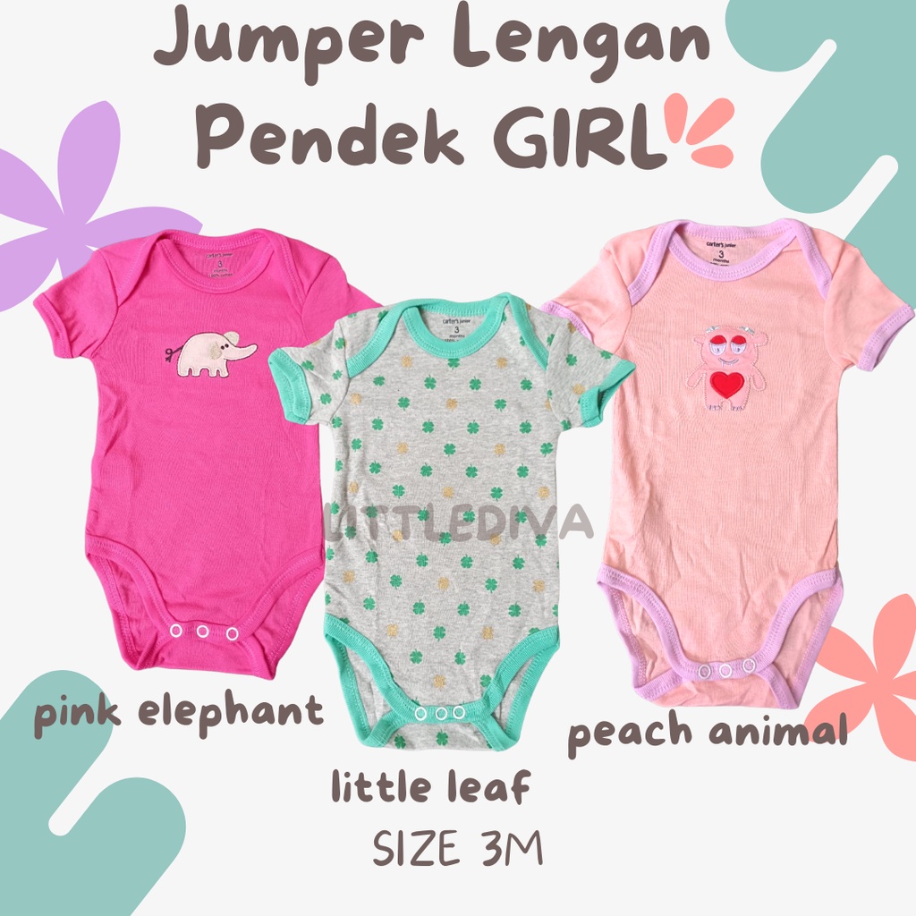 ECER Jumper lengan pendek Perempuan Laki laki Girl Boy bodysuit baju bayi NB 3m 6m 9m 3 6 9 M body suit cater