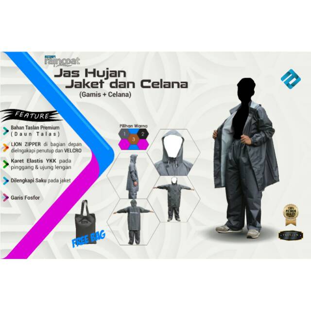 Jas Hujan Jaket Celana bahan taslan  daun talas Exclusive azzam raincoat