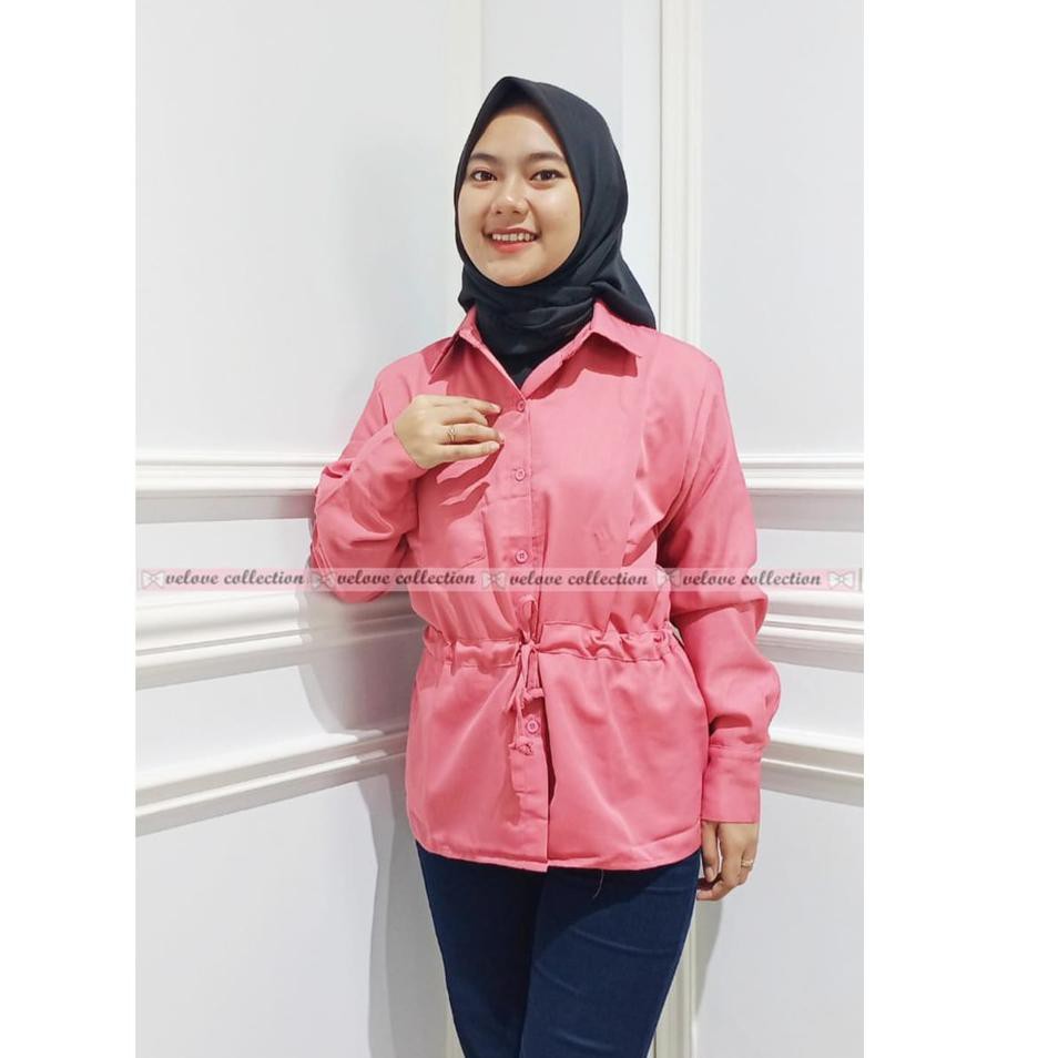 ✿ KALANTHA FASHION Hem Serut Twisc Fashion Wanita Atasan Wanita Kemeja Wanita Hem wanita ➱