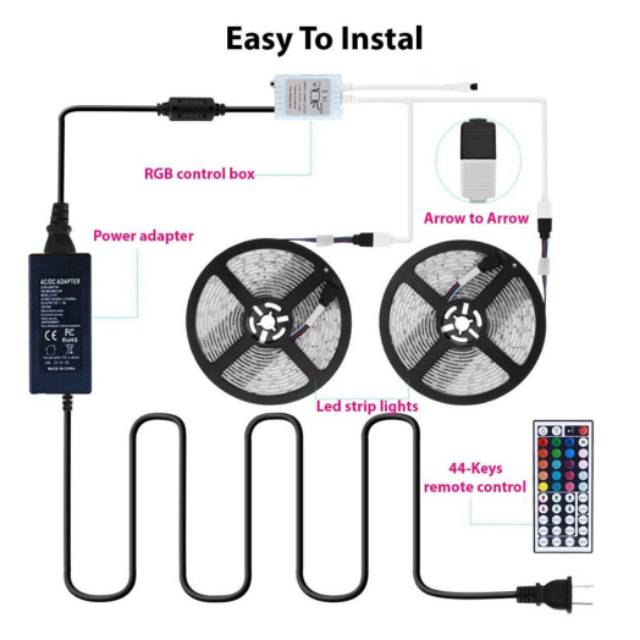 PAKET LAMPU LED STRIP RGB 5050 10 METER REMOTE BESAR ADAPTOR 12V SET 10M WARNA WARNI DIY DISCO HIAS