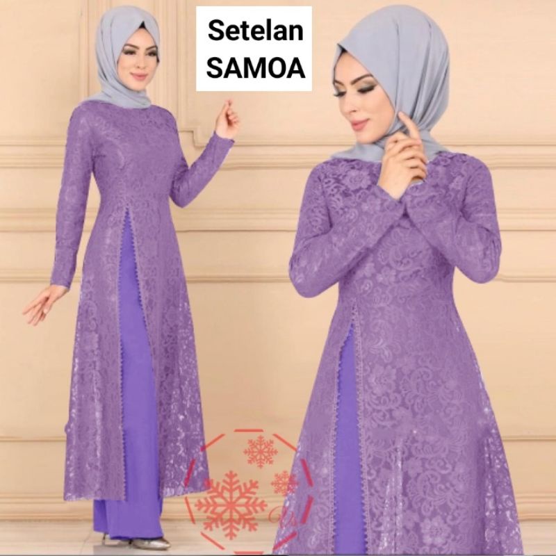 SET CELANA TUNIK SAMOA, BRUKAT, GAMIS HIJAB MUSLIM, DRESS MAXY, SETELAN, 4 UKURAN