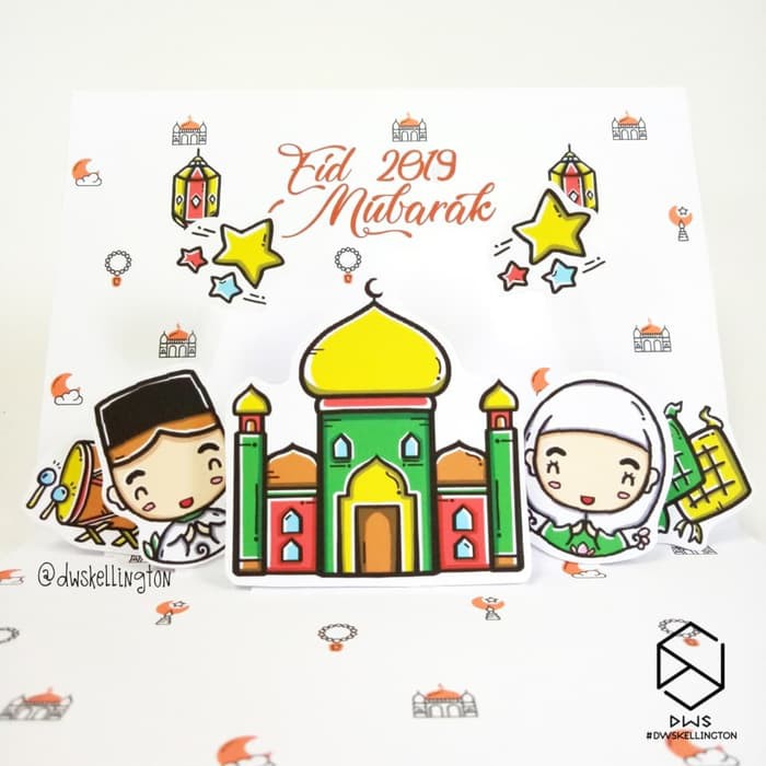 Ddlw271 Kartu Lebaran Doodle Eid Mubarak Kartu Ucapan Idul Fitri