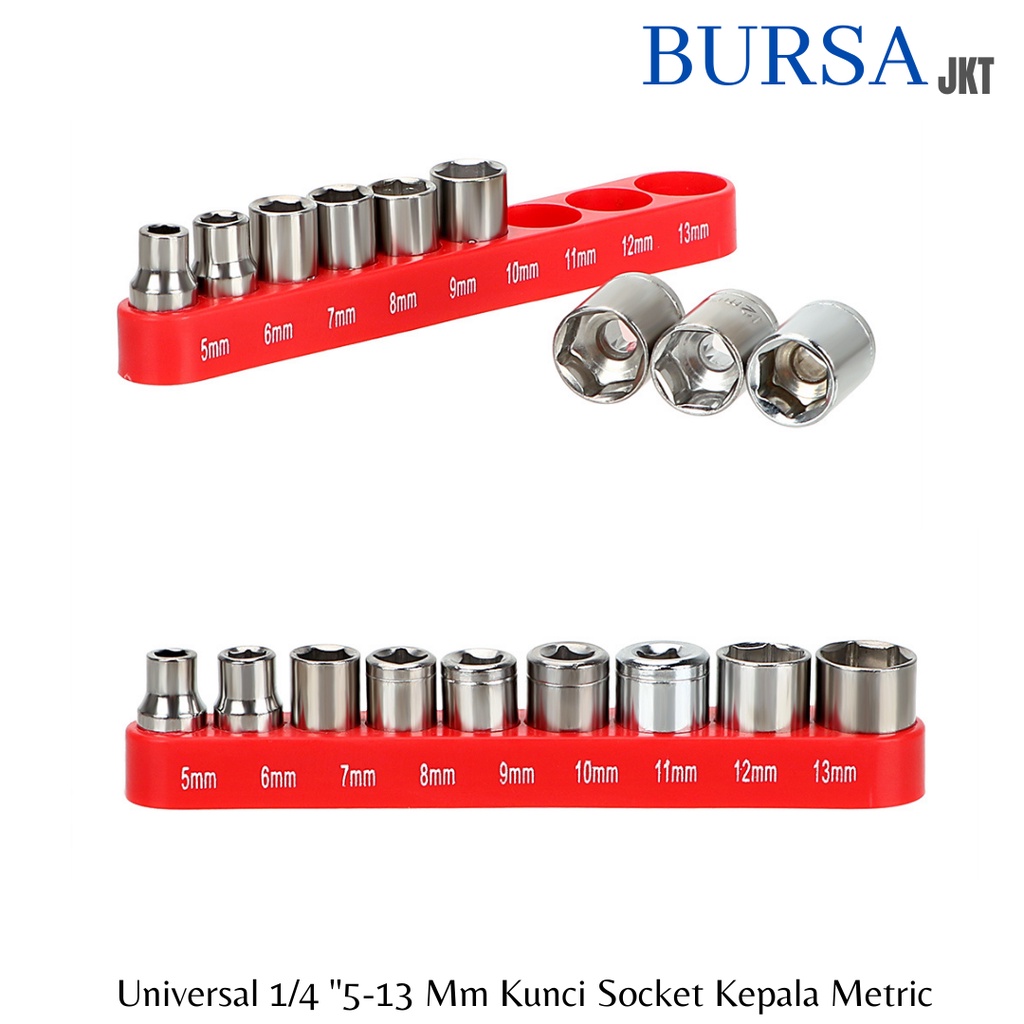 KUNCI SHOCK MINI DRIVER HEX HEAD BIT SOCKET SET KUNCI WRENCH 1/4 ADAPTER 5/6/7/8/9/10/11/12/13 MM 9 PCS / PC