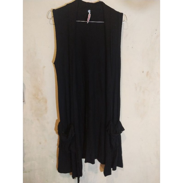 CARDIGAN OUTER PANJANG WARNA HITAM BERKANTONG | SIZE FIT TO XL | SECOND | NO DEFECT |