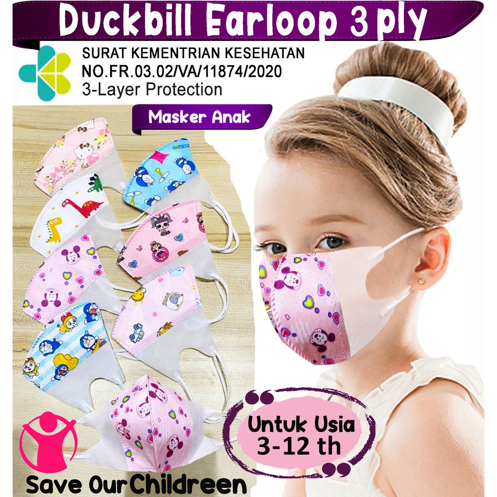 Masker Duckbill Anak | Masker Anak Duckbill 3ply | Masker Duckbill Anak Motif Lucu Unik