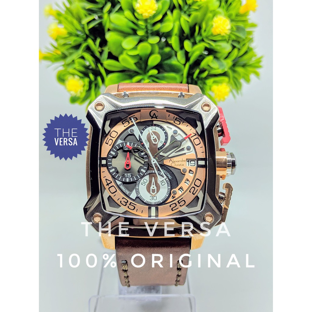 Alexandre Christie AC 3038 Jam Pria Kulit Brown Rosegold