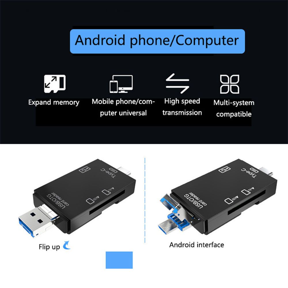 Rebuy Card Reader Micro Sd / Tf Otg 6 In 1 Usb 2.0 Tipe-C Universal Multifungsi