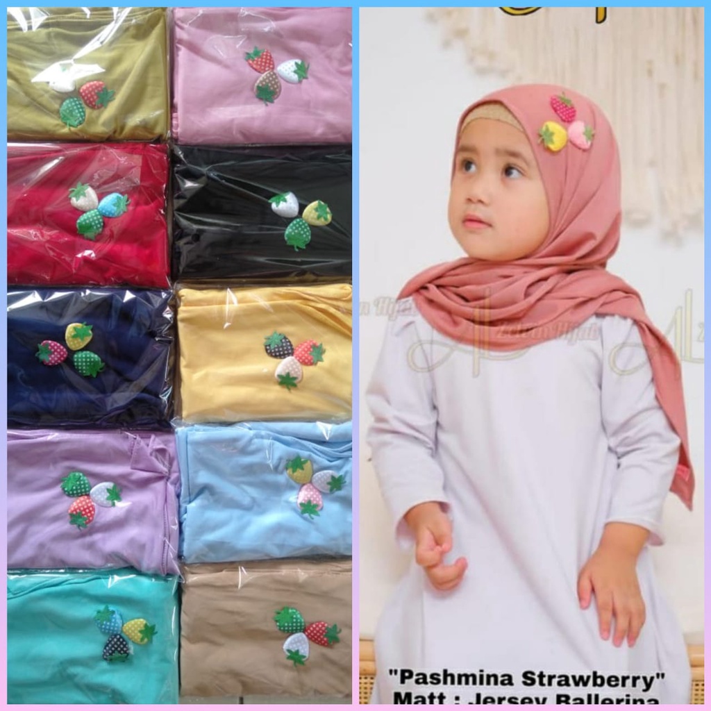 PROMO / Hijab Jilbab Anak Pasmina Plisket / Hijab Jilbab Anak Pasmina Plisket Motif Strawberry / Usi