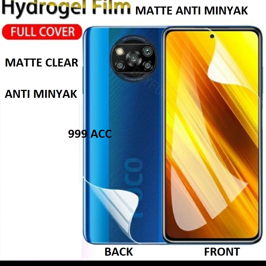 XIAOMI POCOPHONE POCO F4 F4 GT M4 PRO X3 GT X3 PRO X3 NFC F2 PRO ANTI GORES HYDROGEL MATTE FULL SET DEPAN DAN BELAKANG ANTI MINYAK FRONT AND BACK GLARE SCREEN GUARD PELINDUNG LAYAR DAN PELINDUNG BELAKANG ANTI JAMUR SKIN GARSKIN