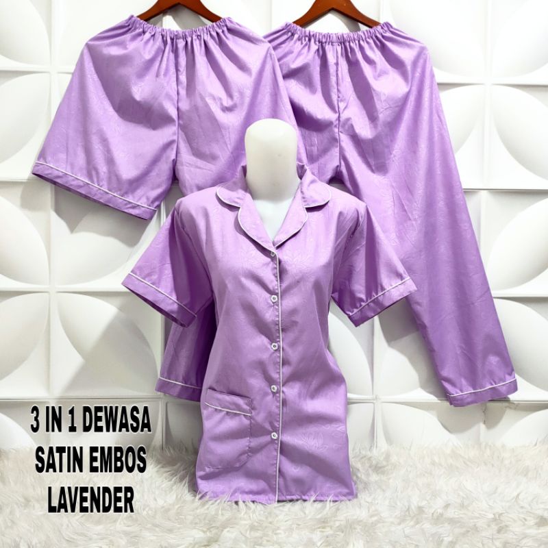 piyama/baju tidur dewasa 3in1satin hembos