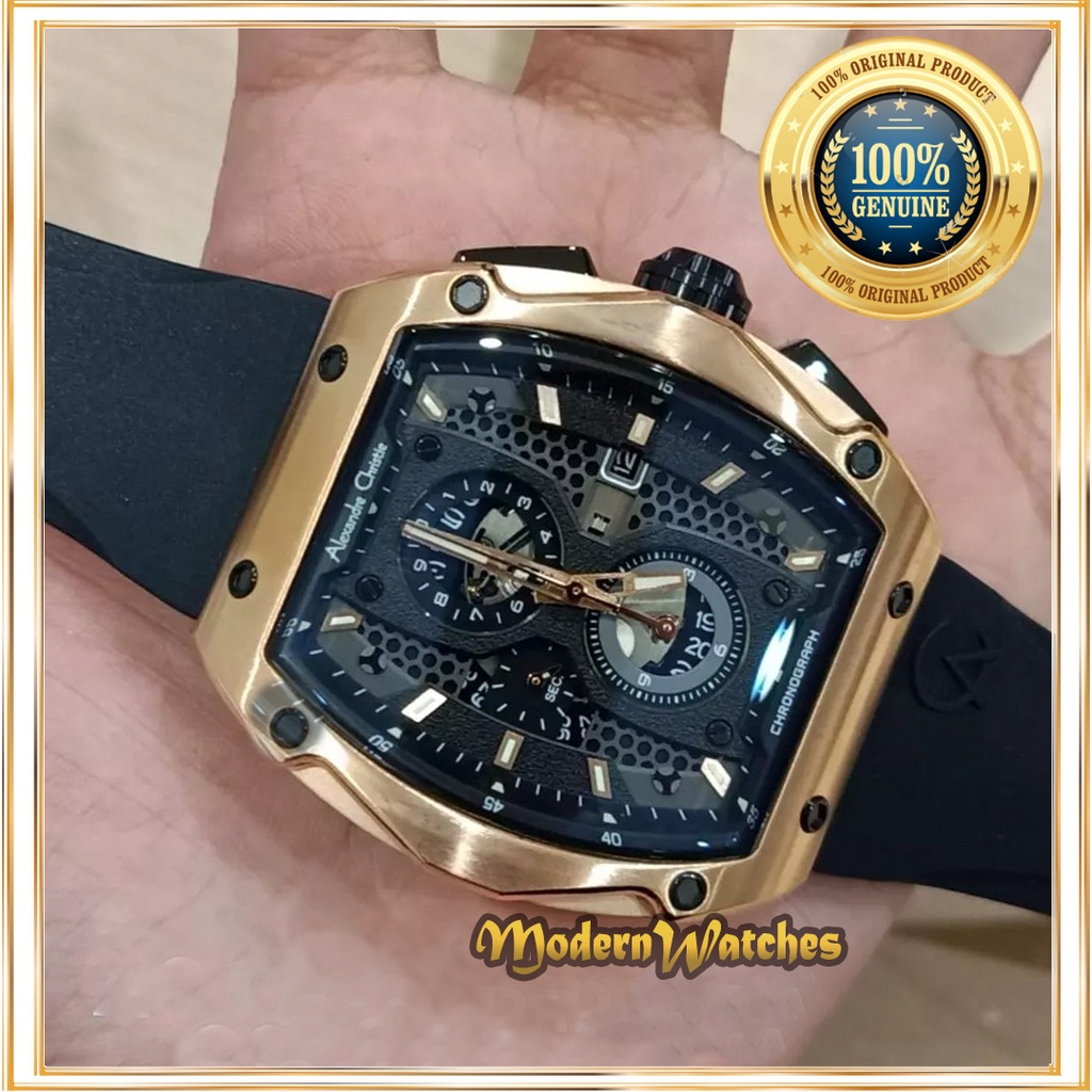 Jam Tangan Pria Ori Alexandre Christie Sporty AC 6608 Red Kuning Abu Yellow Black Rubber Karet Cowok