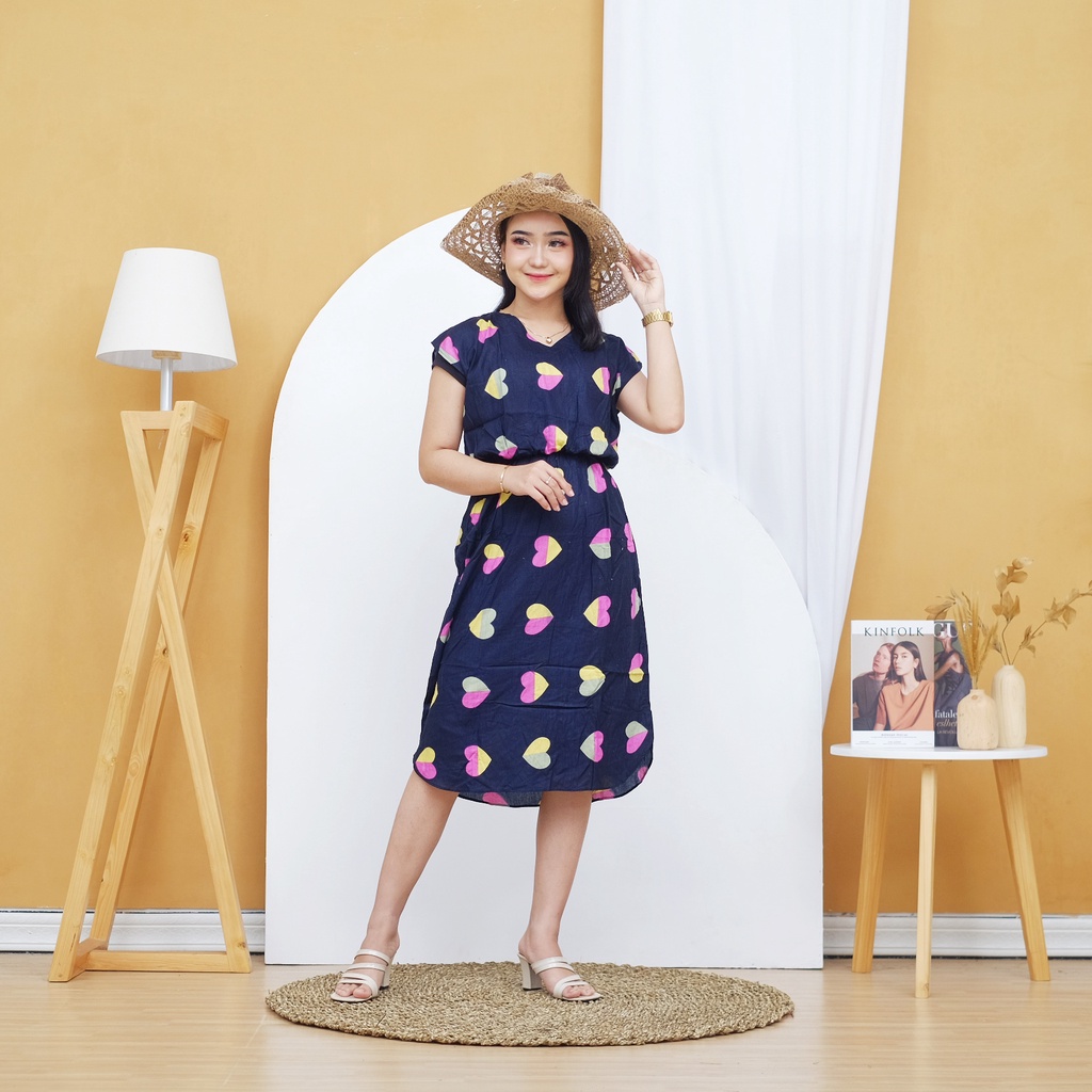 Daster Manohara Non Busui Motif Kekinian-Mano Love Navy