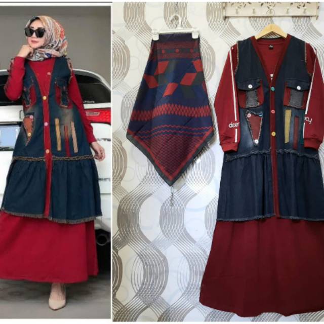 Set gamis outer jeans