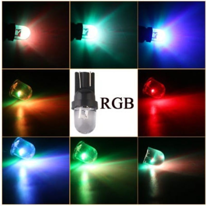 Lampu LED Sen colok T10 7 Multi Warna RGB Kedip Flashing Motor Sen