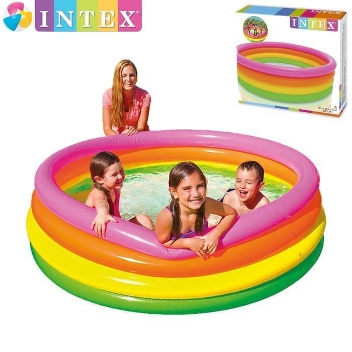 KOLAM RENANG INTEX 56441 168X46CM KOLAM RAINBO PELANGI 4 RING KOLAM RENANG ANAK ANAK UKURAN JUMBO