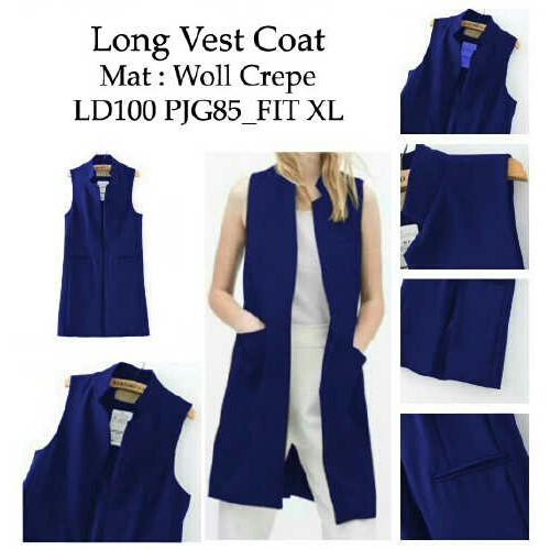 [ long vest coat var warna RO] Vest Wanita Woll Crep Putih/Hitam/Grey/Navy/Putih/Merah/Biru Dongker