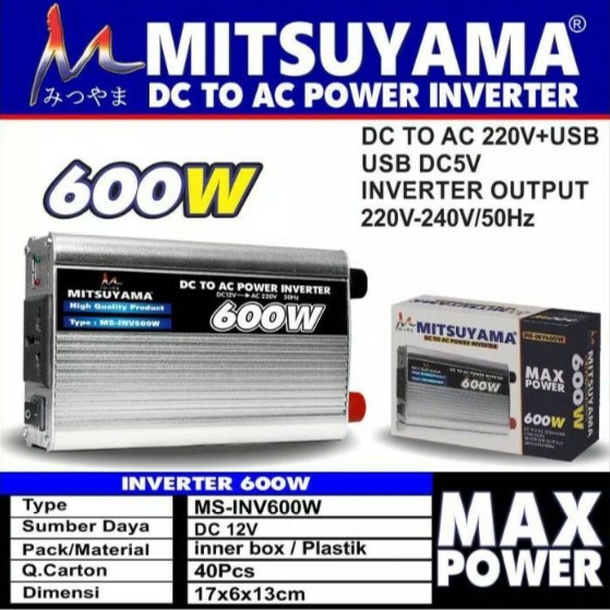 Power Inverter Mitsuyama 600 Watt MS-INV600 Mengubah Arus Dc Menjadi Ac