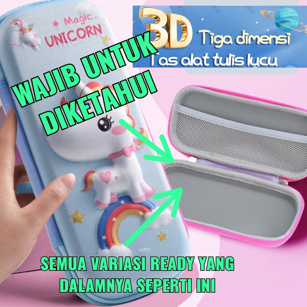 Tempat Pensil 3D Alat Tulis Sekolah Anak Motif Karakter Tempat Pensil Motif Timbul Resleting Unicorn Pencil Case