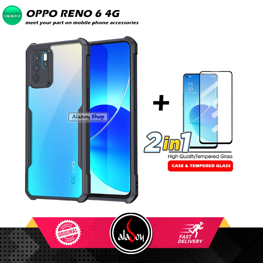 PAKET 2 IN 1 Case Oppo Reno 6 (4G) Armor Fusion Transparent Prmium Casing Free Tempered Glass