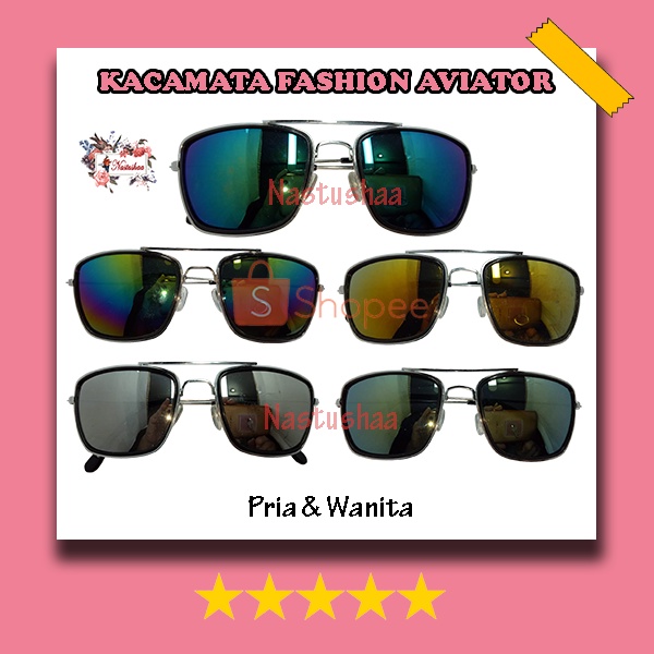 Kacamata Fashion Aviator Kotak Lensa Mirror Kaca Mata Gaya Tony Stark Trendy Keren Cermin Untuk Pria dan Wanita NOCASE