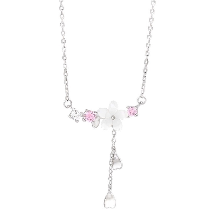 Kalung Rumbai Desain Bunga Sakura Warna Pink Gaya Korea