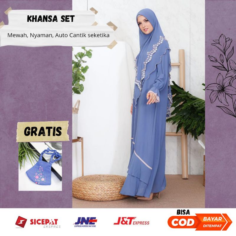 Gamis Khansa Set ceruty dengan khimar bordir manual premium