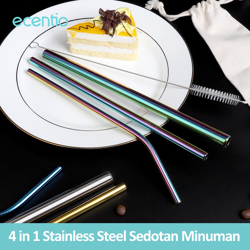 

Ecentio 4 Warna 5PC/set Stainless Steel Straws Sedotan Minuman with free pouch