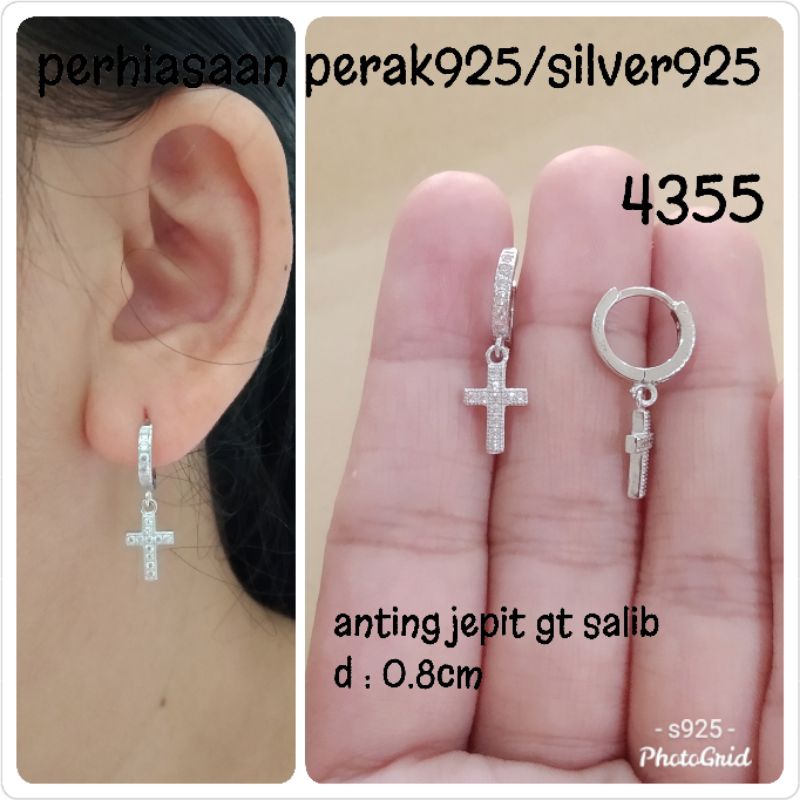 ANTING JEPIT GANTUNG SALIB TERBARU 4355 PERAK ASLI S925