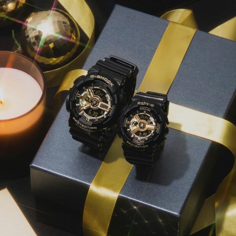 Jam Tangan Pria Merk G-Shock & Baby-G Black Gold Original Bm Free Box