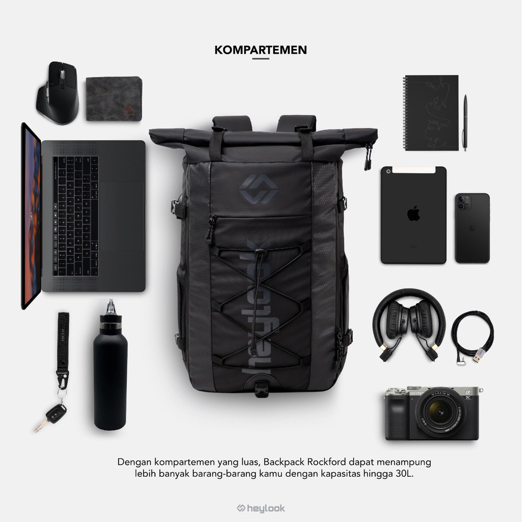 HEYLOOK Project - Backpack ROCKFORD Tas Ransel Laptop Waterproof USB Connector Tas Travelling Anti Air Tas Backpacker Tas Travel Mudik Pria Wanita Terbaru