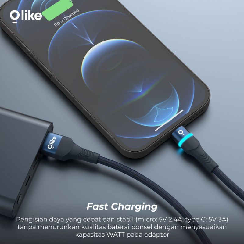 KABEL DATA LED LIGHTNING FOR IPHONE FAST CHARGING 2.4A 100CM OLIKE D101