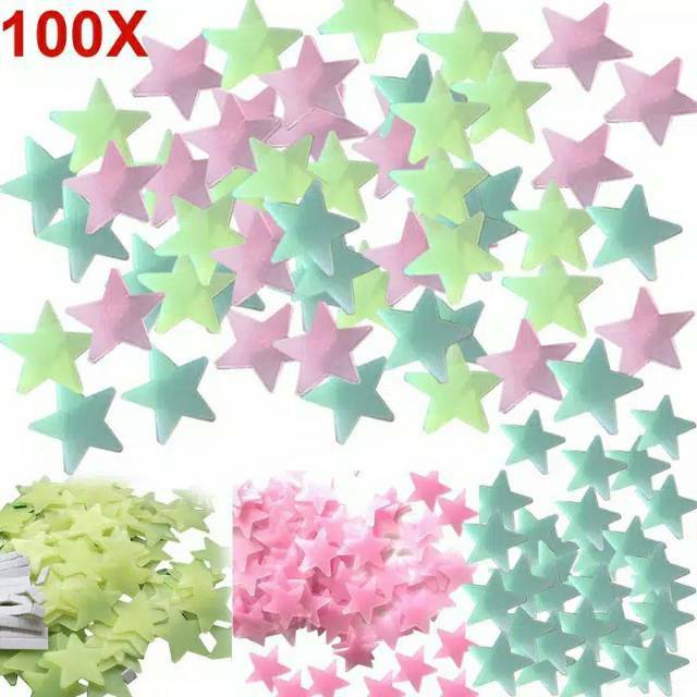 (DK08) TERMURAH 100 pcs Stiker Bintang / Star Glow in the Dark 100 pcs dari surabaya