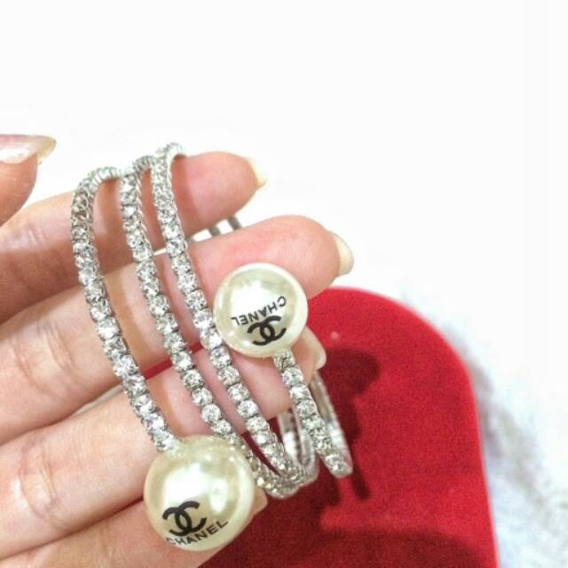 Gelang chanel ulir full permata silver