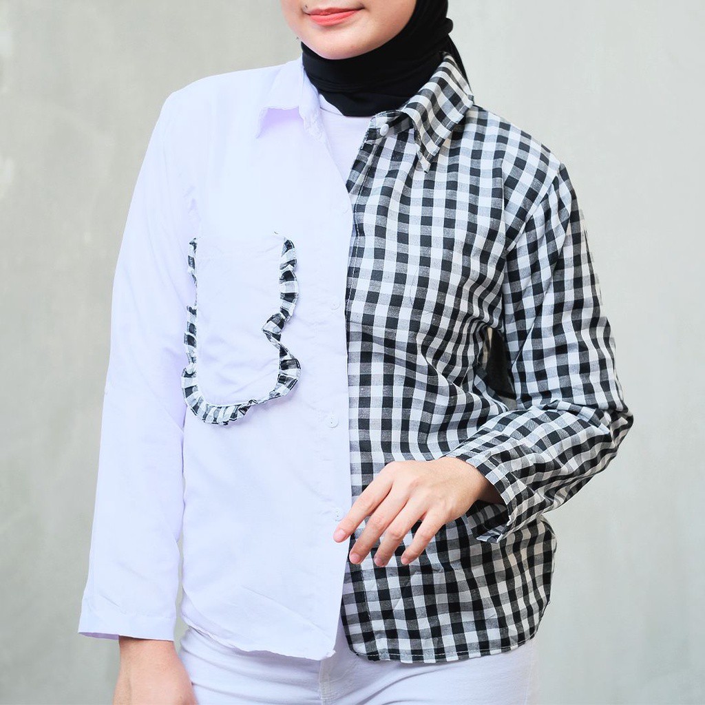 Tq88indonesia Fashion Kemeja  Wanita Lengan Panjang / Kemeja Kotak Queen / Baju Kemeja Kerja Wanita Terbaru / Ootd /Hem Cewek / Kemeja  Kombinasi Wanita