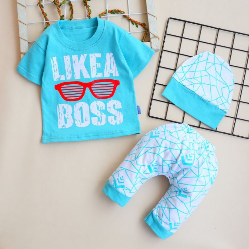 Setelan Baju Bayi Set Topi Anak Laki-laki Usia 6-18 bulan Motif  Like A Boss