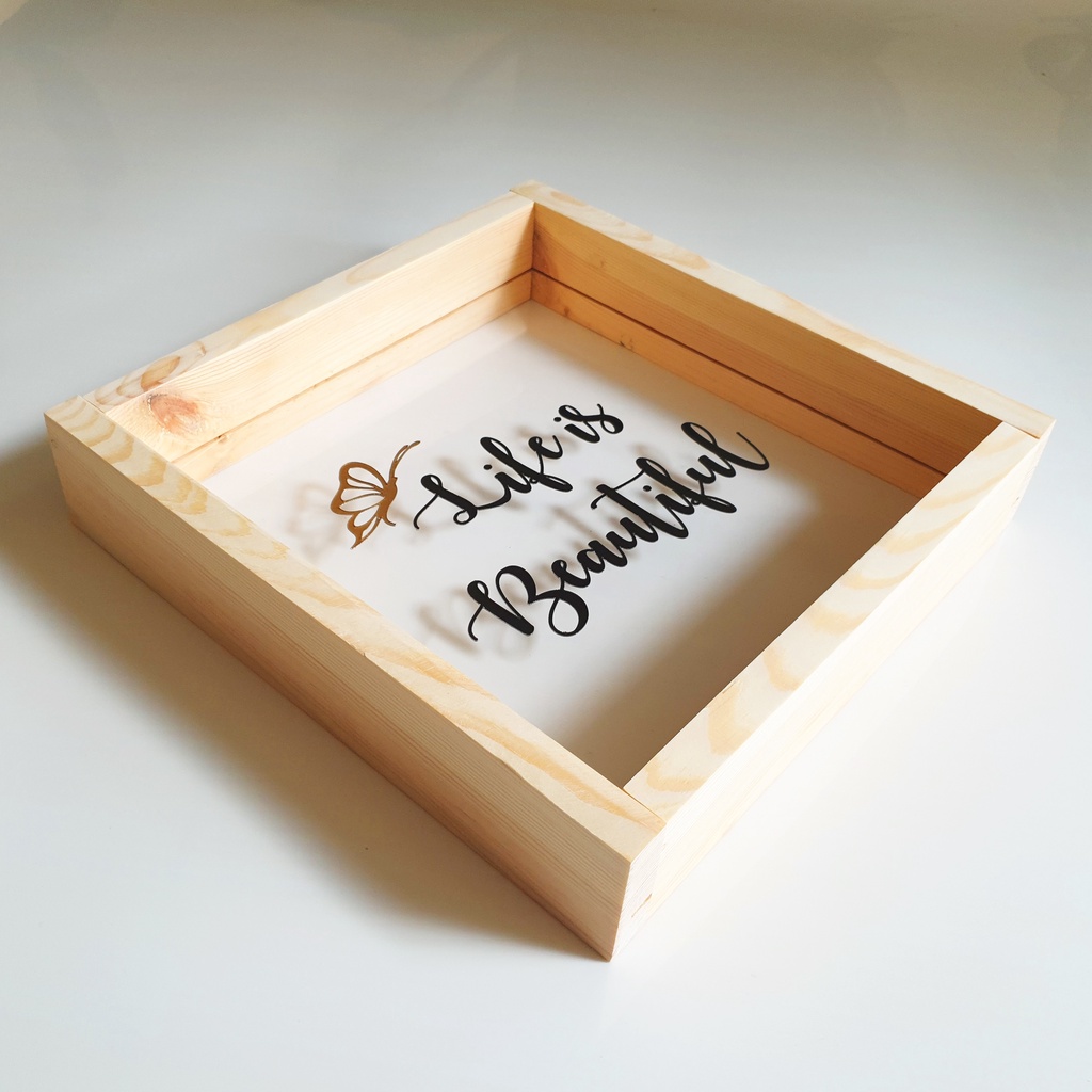 Hiasan Dinding Kayu - Life is Beautiful - Frame kata kata Motivasi