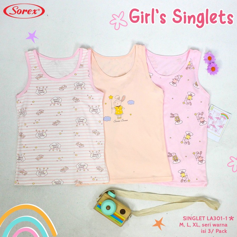 atasan singlet anak perempuan sorex LA 301 302 kaos kutang motif super halus dan nyaman