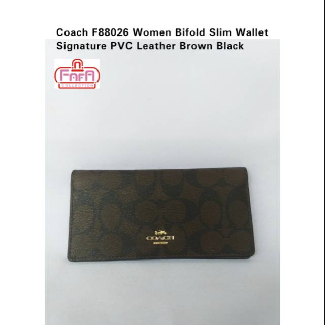 Coach F88026 Women Bifold Slim Wallet Signature PVC Leather Brown Black