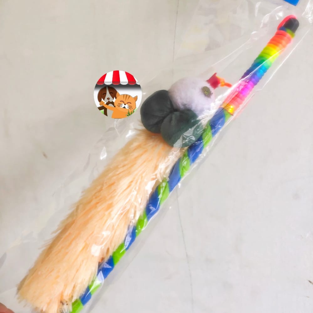Mainan Kucing Pancingan Boneka Cat Stick Toy Tongkat Bulu Tali Rainbow