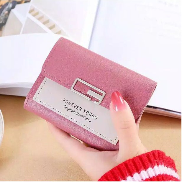Dompet lipat Wanita Murah mini Kecil stylist hitam merah pink abu biru