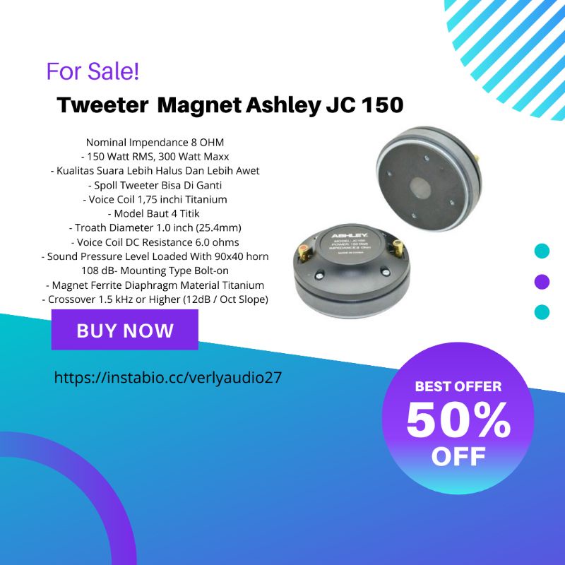 Driver Tweeter ASHLEY JC 150 S JC150S 150W Twiter Magnet Ashley Original