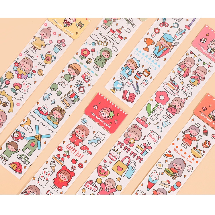 1 / 3 Sheets Kawaii Girl Pattern Stickers / Rabbit Flower Hand Account Stickers / DIY Paper Sticker For Diary Photo AlbumNotebook Stationery Supplies