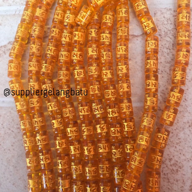 Tabung Tibet kuning lucky charm tibetian bracelet bahan bongkah batu hoki impor cina craft DIY akik