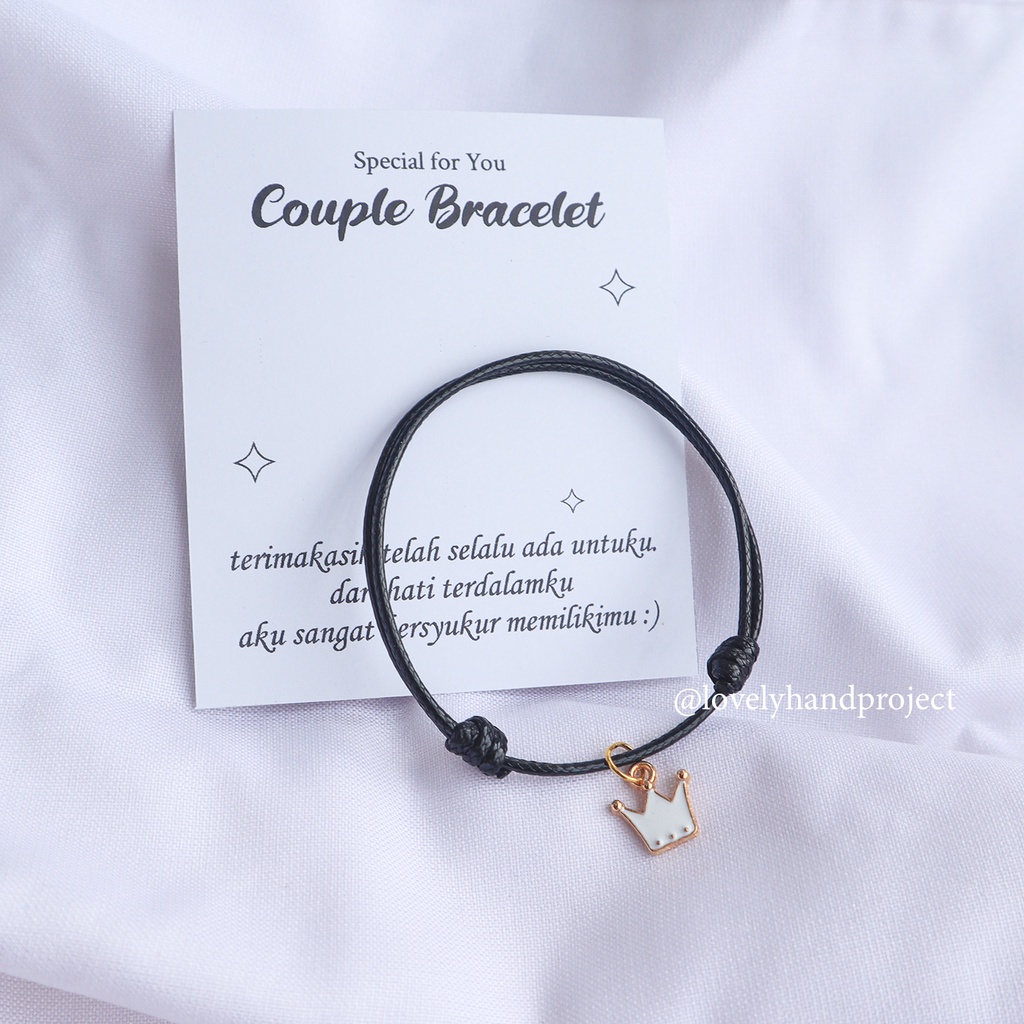 GELANG COUPLE MAHKOTA RATU LUCU HITAM PUTIH TALI SATIN DAN KOREA WATERPROOF CRWON BRACELET FOR QUEEN